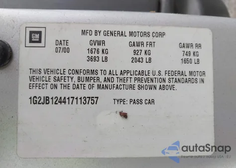 2001 Pontiac Sunfire Se from USA, damaged, VIN 1G2JB124417113757